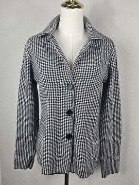 Bartolini Italy Wool Cashmere Houndstooth Blazer Old Money Preppy Luxe Chic M